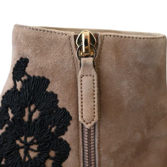 Valentino Garavani Light Brown Suede Floral Lace Heeled Zip Booties Size 37 - Picture 12 of 14